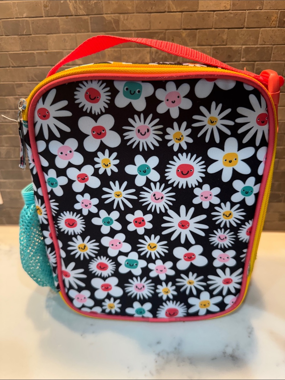 Kids Floral daisy Smile Lunch Bag tote with bottle holder